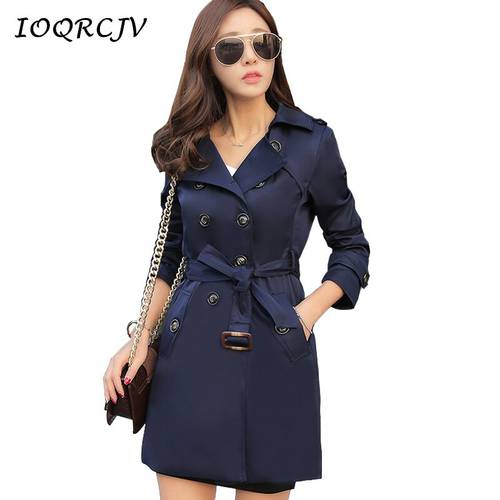Trench Coat Women Autumn Mid Long Office Lady Outerwears Female Windbreaker Solid Double Breasted Overcoats Gabardina Mujer 5XL