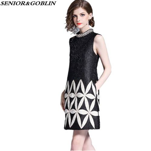 New Arrival 2022 Brand Clothing Summer Women Black White Patchwork Floral Embroidery Tank Casual Jacquard Sleeveless Party Dress