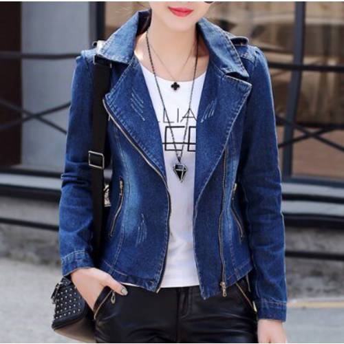 Womens Zipper Short Jeans Jackets for Women Vintage Blue Denim Blazer Slim Suit Jacket Coat Ladies Casual Streetwear Blazers