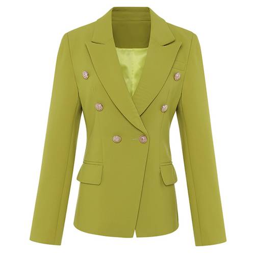 HIGH QUALITY New Fashion 2022 Classic Designer Blazer Women&39s Metal Buttons Double Breasted Blazer Jacket Ginger yellow