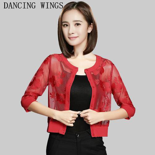 Perspective Sunscreen Lace Basic Jacket Women Black Red White Summer Thin Coat Fashion Flower Embroidered Short Outwear