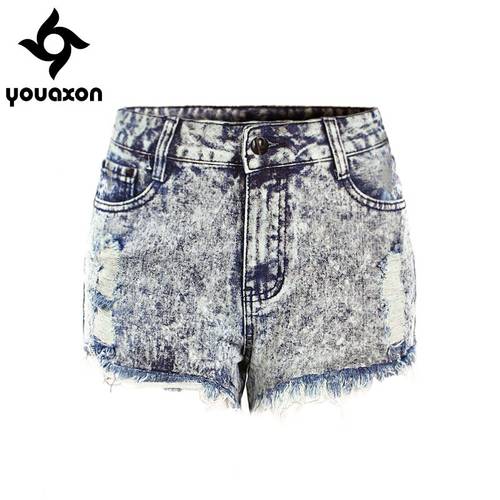1809 Youaxon Women`s Brand New Fashion High Waist Ripped Acid Washed Denim Shorts For Woman Free Shipping