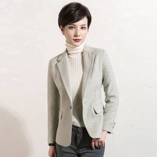 Blazers Women 50% Wool Classic Design Solid Pockets Single Button 2 Colors Ladies Office Work Clothing Style New Fashion