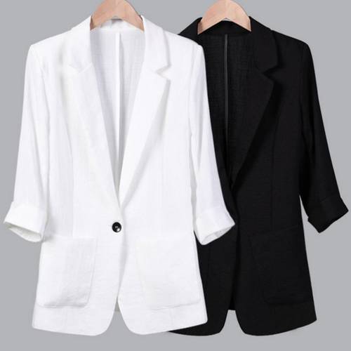 New autumn office Ladies Coat Solid Color Cotton Linen Blazers Blazer slim small suit