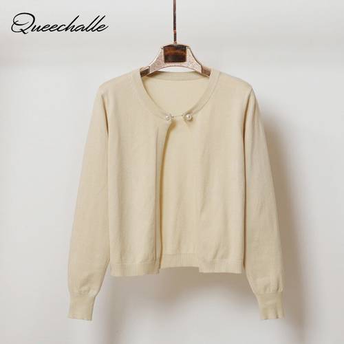 Queechalle Short Knitted Cardigan Coat Women 2022 Spring Autumn Fashion Chain Button Long Sleeve Sweater Coat Female Loose Tops