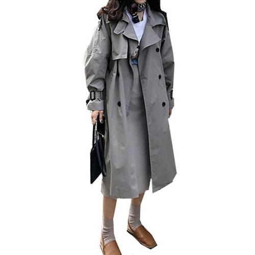 Spring Autumn Trench Coat Long-sleeved Solid Windbreaker New Large Size Overcoat Woman Double-breasted Coats Female Trench Coat