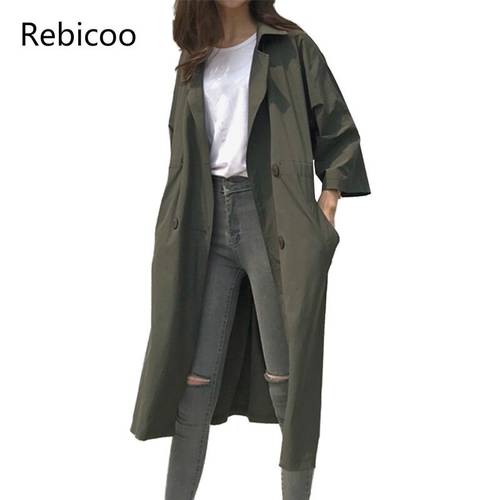 Fashion Double Breasted Long Trench Coat Women Spring Autumn New Korean Solid Loose Casual Thin Windbreaker