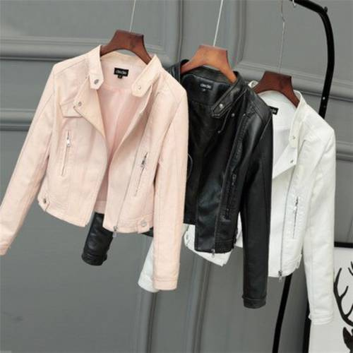 Female jacket washed PU leather jackets soft leather coat oblique zipper collar short paragraph motorcycle leather coats