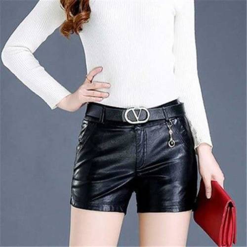 New leather shorts high waist Korean version was thin large size leather shorts