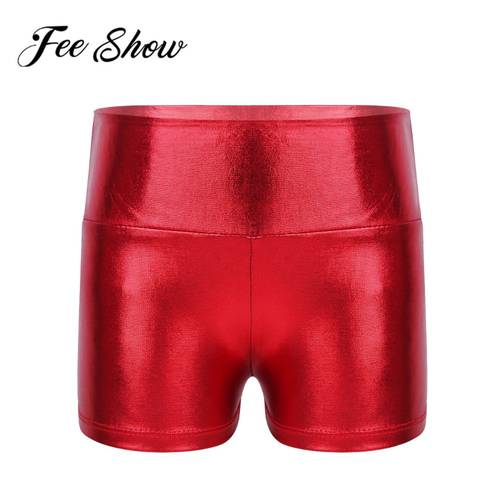 Girls Metallic Shiny High Waist Dance Shorts Costume Clothing Child Athletic For Sports Gym Fitness Workout Child Ballet Clothes