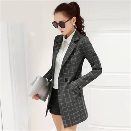 2020Women Plaid Blazers and Jackets Suit Ladies Long Sleeve Work Wear Blazer Plus Size Casual Female Outerwear Wear to Work Coat