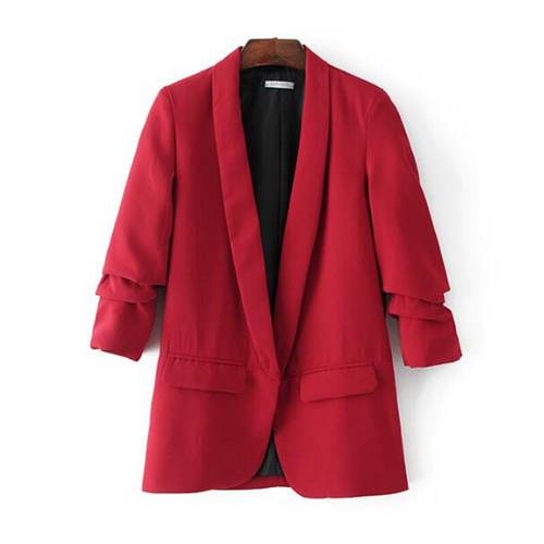 Boyfriend Candy Solid Color Ruched Cuff Mid Long Blazer 2018 Autumn Woman Shawl Collar Loose Suit Casual Jacket Coat