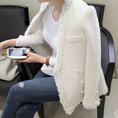 European-style white short coat female fashion models thick long sleeve ladies temperament small fragrant wind jacket