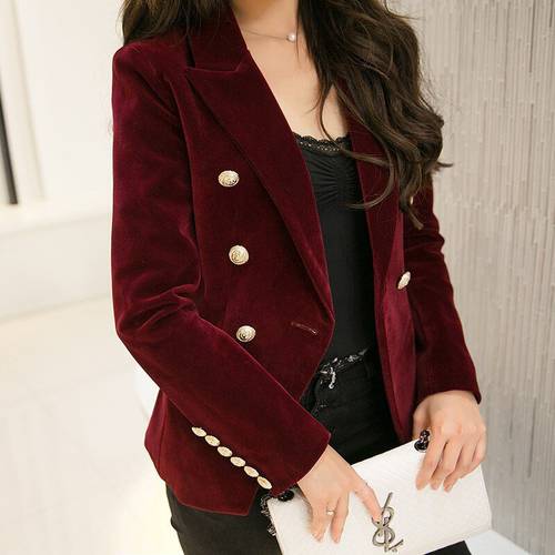 Winter Design European American Double Breasted Gold Metal Buttons Formal Blazers Celebrity Jacket high quality Velvet Blazer A