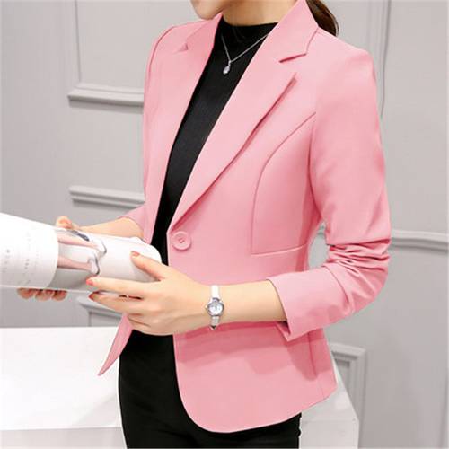 2018 Women&39s Blazer Pink Long Sleeve Blazers Solid One Button Coat Slim Office Lady Jacket Female Tops Suit Blazer Femme Jackets
