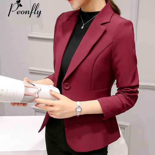 PEONFLY Ladies Blazers New Fashion Single Button Blazer Women Suit Jacket bule/red Blaser Female Blazer Femme