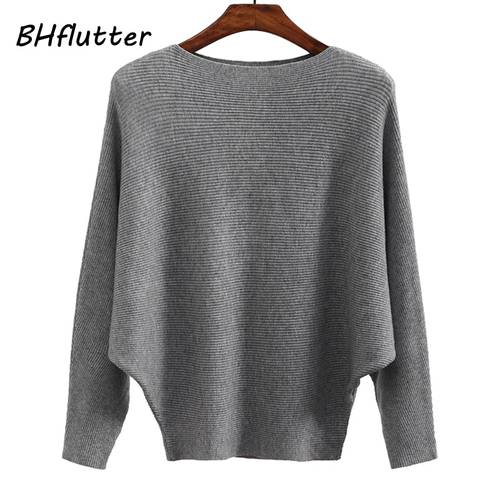 BHflutter Plus Size Batwing Long Sleeve Knitted Sweater Pullover Women Fall Winter 2022 Boat Neck Oversized Warm Sweaters Tops