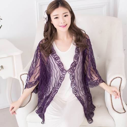 Vintage Gatsby Women&39s Lace Cardigan Big Size Flare Sleeve V Neck Thin Sheer Embroidery Mesh Striped Poncho Coat