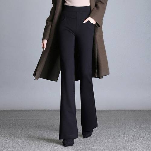 New Women&39s Autumn Spring Tight Flare Pants Red High Waist Blue Elastic Band Trousers Fashion Casual Stretch Pants 6XL