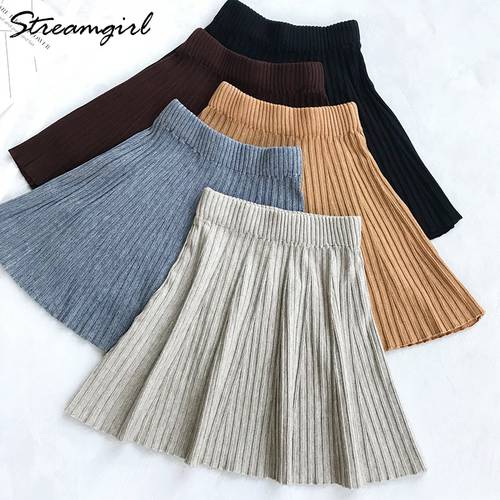Streamgirl Pleated Skirt High Waist School Skirts For Women Winter Woman OL Mini Short Pleated School Skirt Knitted Autumn Girls