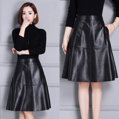 Tao Ting Li Na Leather Skirt High Waist Slim Pleated Skirt 18K110