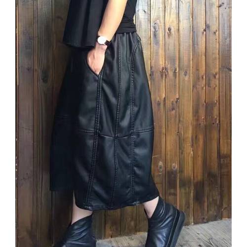 2019 female autumn and winter original high quality show thin PU lantern loose thick warm bud skirt
