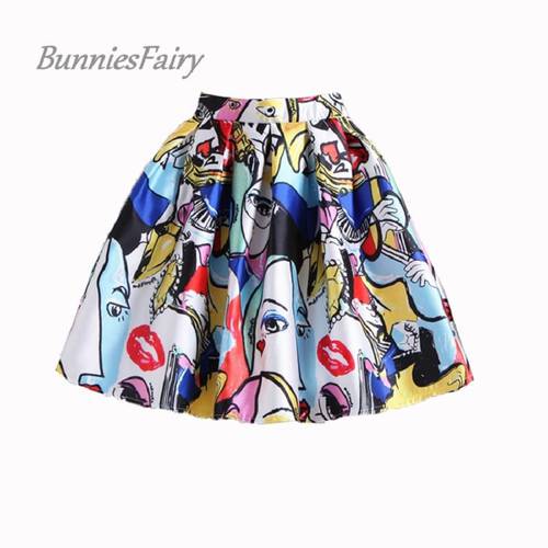 2022 Summer Korean Fashion Harajuku E Girl y2k Kawaii Vintage Bright Graffiti Print High Waisted Pleated Short Mini Skirts