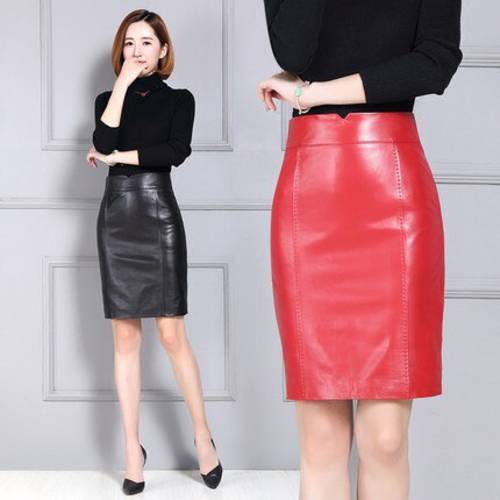 Women New Autumn and Winter Over the Knee Pure Genuine Sheep Leather Skirt K89