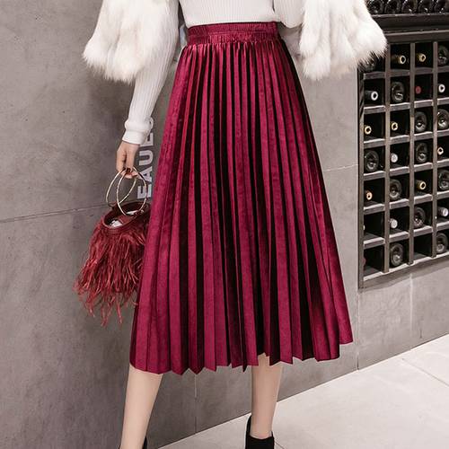 Velvet Large Swing Long Pleated Women Skirts Plus Size Skirts Faldas Saia Fashion Female Skirt Jupe