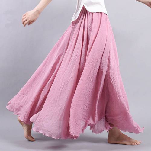 14 Colors Summer Long Skirt Womens Bohemian Brand Circle Cotton Maxi Falda Elastic Waist A-Linen Beach Ankle-Length Skirt