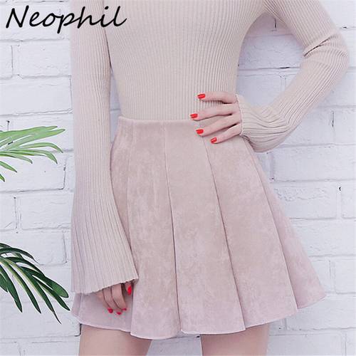 Neophil 2022 Summer Women Mini Pleated Suede Skirts Preppy Style Falda Plisada High Waist School Girls Skater Short Skirt S1806