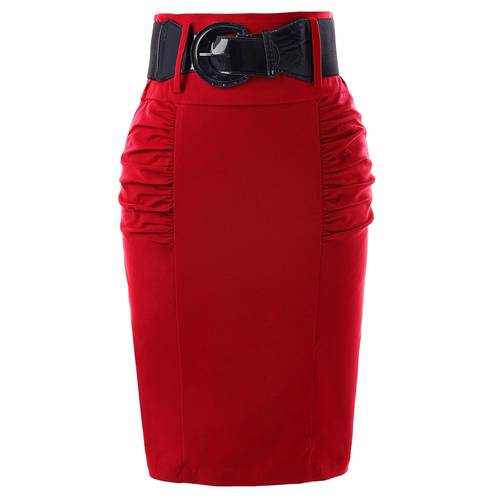 Kate Kasin Pencil Skirts Women Solid With Belt Slim High Waist OL Skirts Summer Bodycon Casual Office Work Knee Skirt Lady New
