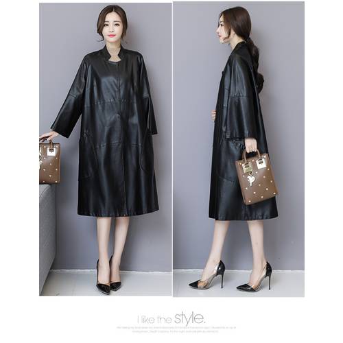 High Quality PU Leather Top New Fashion Women Autumn Winter Clothes 2019 Briefly Black Single Breasted Loose Casual Trench Coat