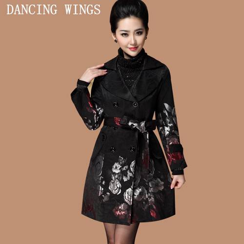 Spring Fashion Trench Coat for Woman Rose Jacquard Coat Women&39s Windbreaker Size S-4XL Womens Black Trench Coat AC-59