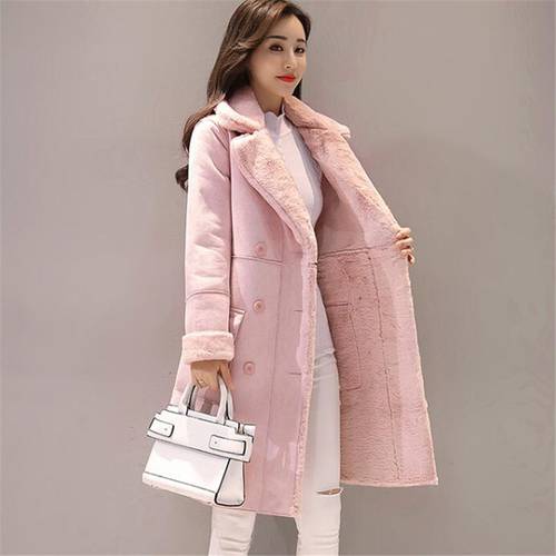 New Women Long Coat Autumn Winter Warm Velvet Thicken Faux Suede Coats Parka Female Solid Double Breasted Jacket Outwear AB691