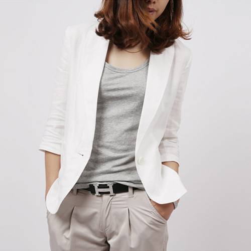 new cotton and linen small suit female Blazers Korean casual seven sleeves linen temperament Slim wild coat jacket