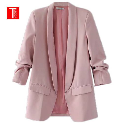 T MODA 2022 Summer Autumn Elegant Women Workwear Pink Blazer Three Quarter Sleeve Regular Fit Minimalist Office Lady Blazer