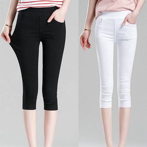 2023 Women&39s Summer Black Leggings Slim Thin Stretch Trousers White Casual Capris Pencil Pants Big Size 4XL 5XL 6XL