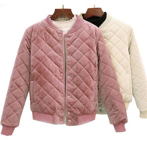 Autumn Winter Women Short Cotton Coats Warm Thicken Velvet Parka Jackets Students Baseball Outerwear Solid Bombers Tops AB756