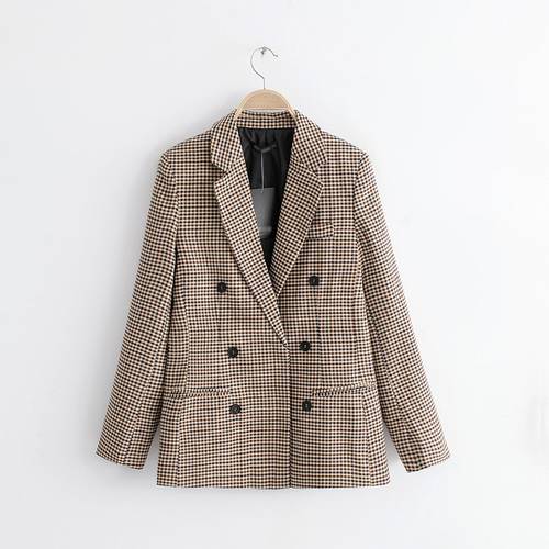 2018 Autumn Women Brown Plaid Blazers Female Jackets for Women-s Outwear Feminine Office Ladies Notched Collar Tops Suits Sets