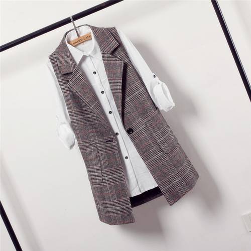 Plaid suit vest female spring and autumn large size 2018 New Retro sleeveless fashion vest female long section parka