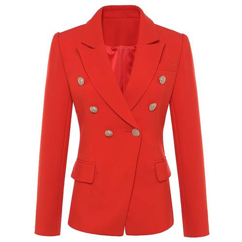 New Fashion 2022 Fall Winter Baroque Designer Blazer Women&39s Metal Lion Buttons Double Breasted Blazer Jacket Outer Coat Red
