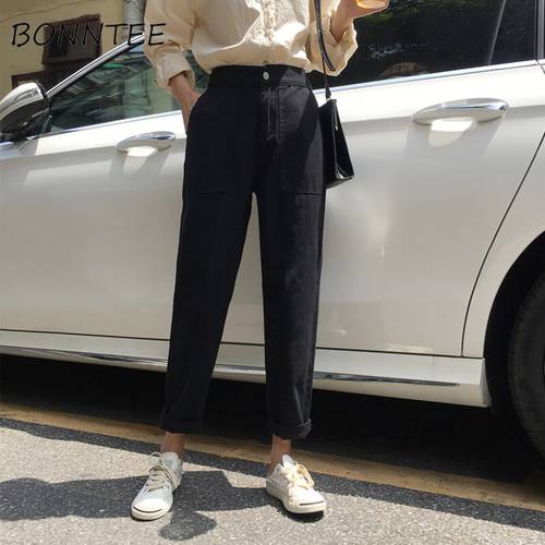 Jeans Women Elastic High Waist Big Pockets Loose Casual Womens Wide Leg Trousers Students Denim Fashion New Style All-match Chic