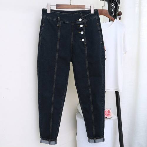 Korean Fashion Boyfriend Jeans For Women Streetwear Pocket Harem Denim Pants Casual Black Blue Baggy Trousers Loose Mom Jeans