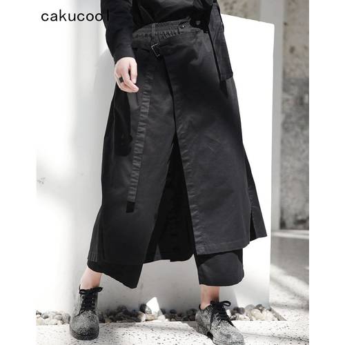 Cakucool New Wide Leg Pants Women Loose Lace-up Japan Samurai pants Trousers Thick Autumn Solid Black Capris Pantalons Feminino