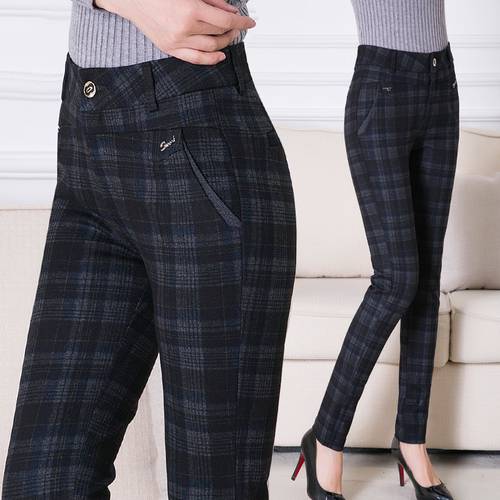 2022 Women Plaid Pants Full Length High Waist Female Spring Autumn Polyester Streetwear Fitness Trousers Leggings Clothing