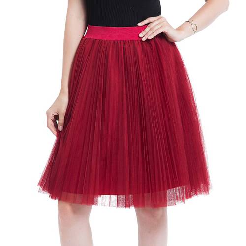 Tulle Skirts Womens Midi Pleated Skirt Black Pink Tulle Skirt Women 2022 Spring Summer Korean Elastic High Waist Mesh Tutu Skirt