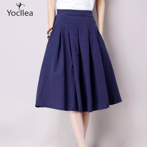 Vintage Summer Bust skirt Women Linen Skirts All-match Casual Pleated Solid Color skirts Fashion Women&39s clothing WJ305