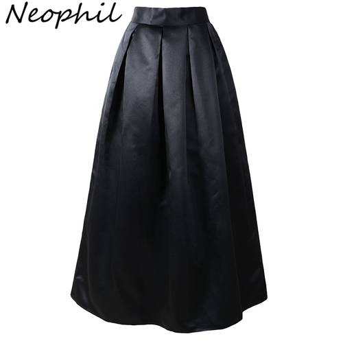 Neophil 100cm Black Basic Muslim Women Maxi Long Pleated Skirts High Waist 2022 Ladies Ball Gown Skater Flare Saia Longa MS08025