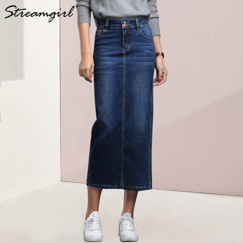 Streamgirl Women Denim Skirt Long Saia Jeans Women&39s Skirt Denim Skirts For Women Summer Vintage Black Long Skirts Female Saia